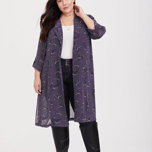 Torrid Georgette Chiffon Floral Grey Trench Waist Tie Coat Cardigan Sz. 5 or 5X